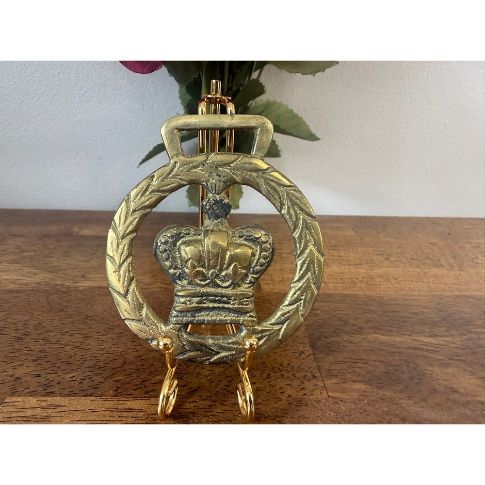 Vintage Horse Brass Harness Rosette Royal Crown Bridle Medallion Equestrian Tack